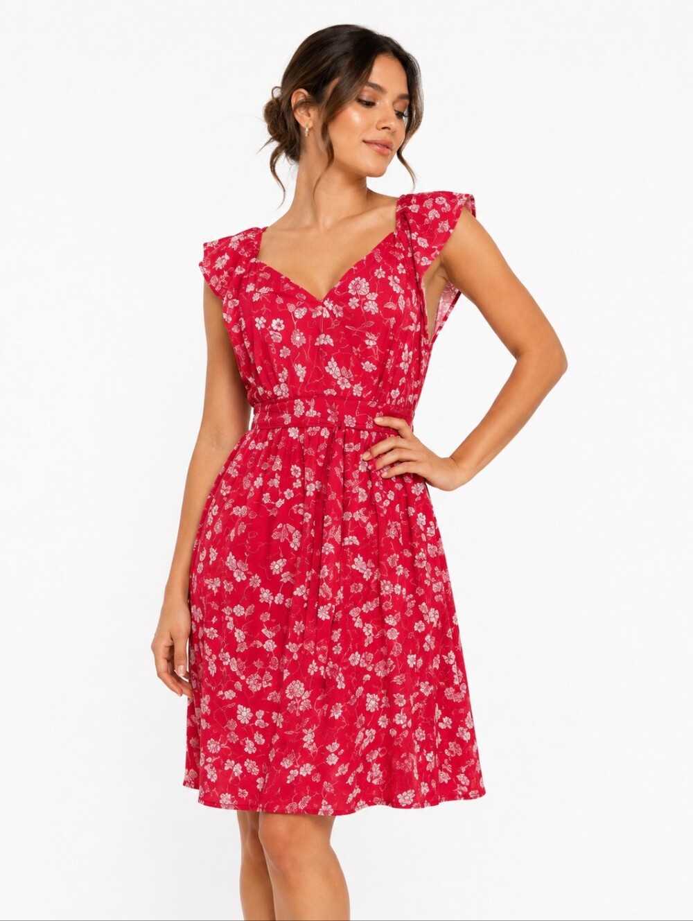 Sonoma Red Floral Maxi Dress with White Print